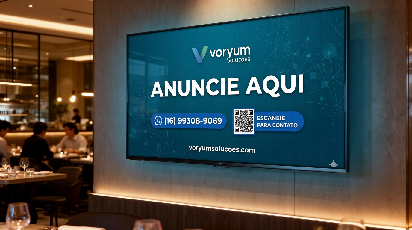 TV interna instalada em ambiente comercial exibindo campanha